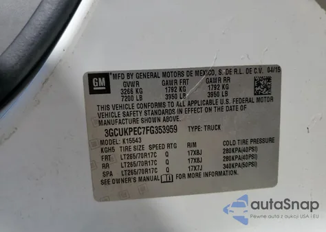 2015 Chevrolet Silverado K1500 from USA, damaged, VIN 3GCUKPEC7FG353959